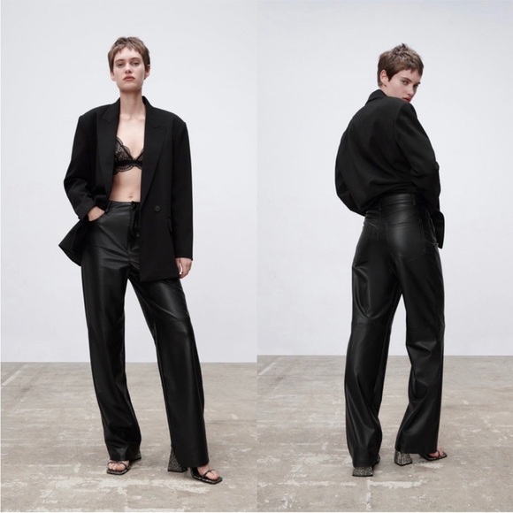 BLOGGERS FAV ZARA FAUX LEATHER STRAIGHT LEG PANTS size XS - Picture 5 of 12
